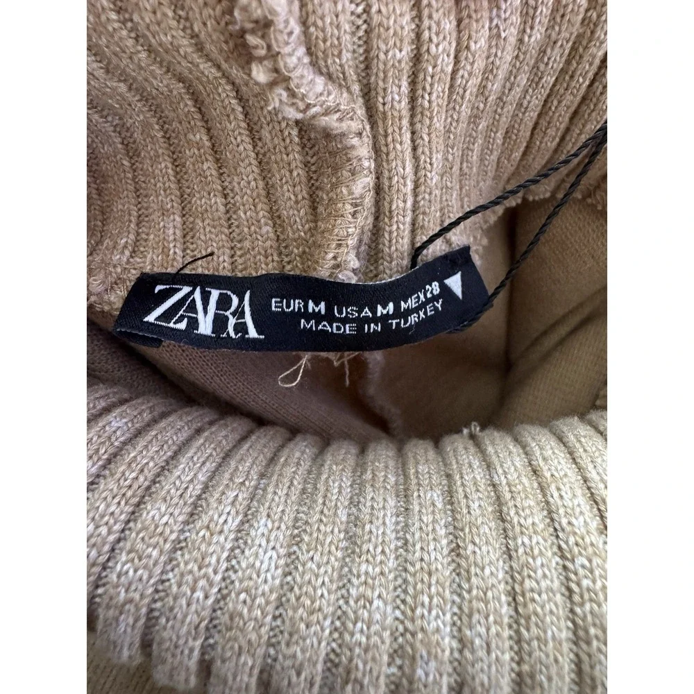 Zara Womens M Camel Sleeveless Turtleneck Sweater Knit‎ Top Minimalist
